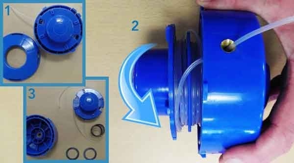 Извлечение катушки из зоны триммерной головки
